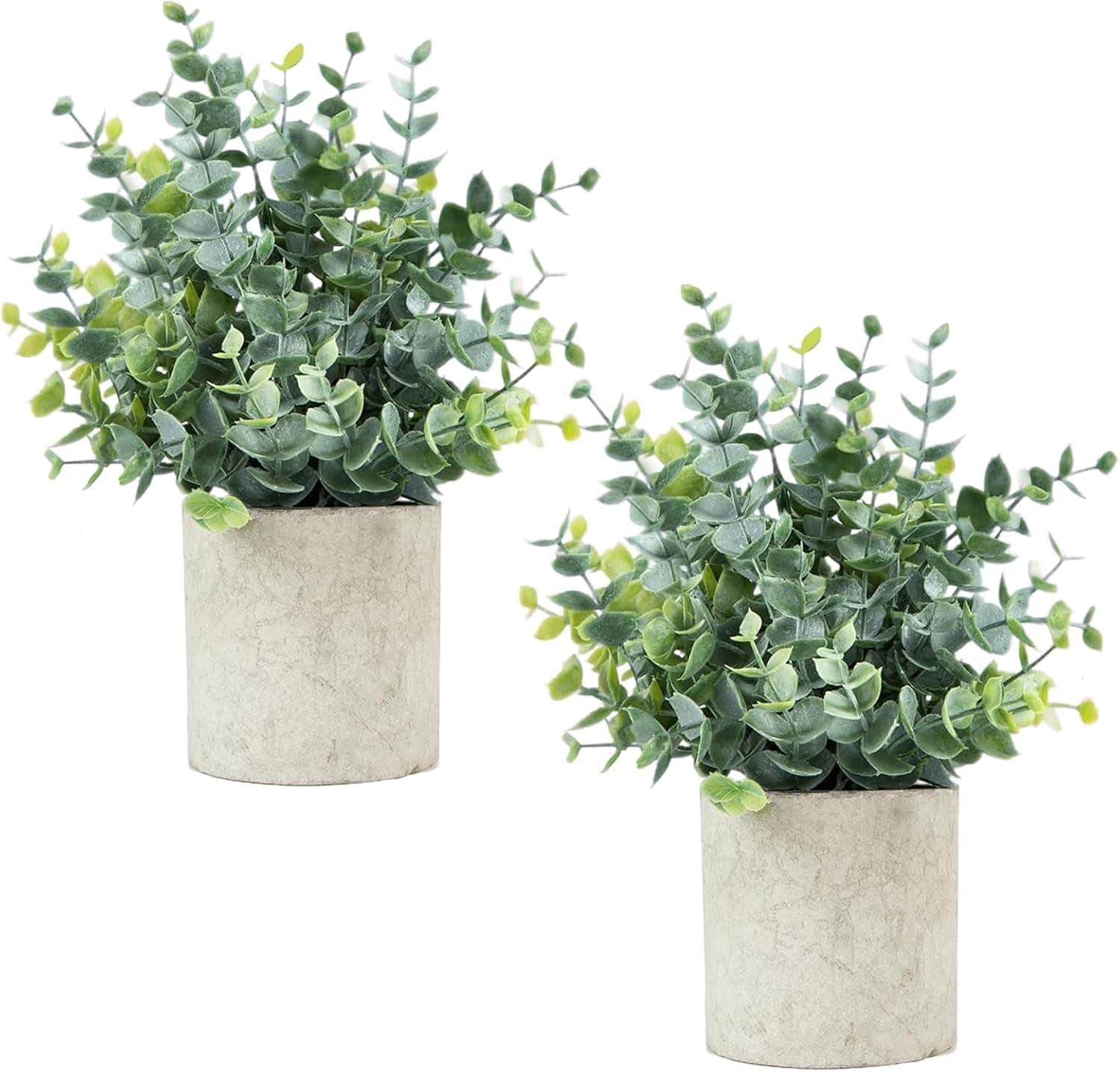 Velener 2 plantas pequeñas falsas de eucalipto, plantas artificiales de interior para estante, plantas de eucalipto en maceta para el hogar/baño/granero de cerámica/escritorio/granja/decoración de mesa de centro (verde salvia)