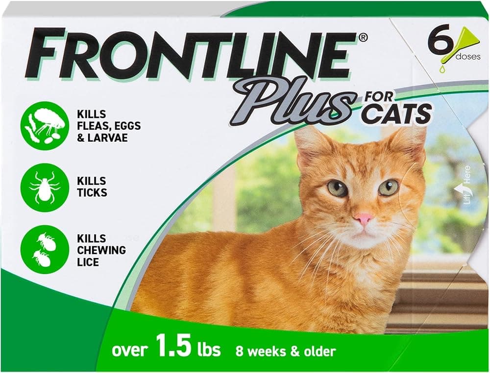 FRONTLINE Plus Tratamiento contra pulgas y garrapatas para gatos y gatitos (verde) Cantidad de 6 | Nombre número uno en protección contra pulgas y garrapatas¹, mata pulgas, garrapatas y piojos masticadores, resistente al agua las 24 horas, aplicación mensual