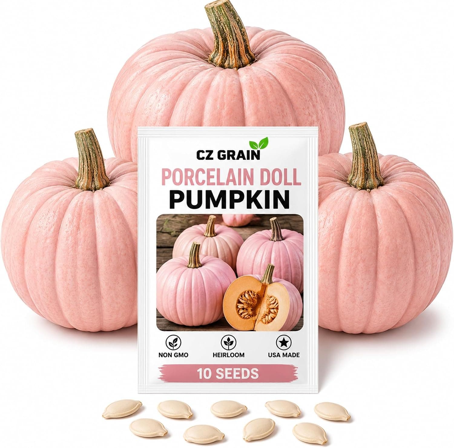 Rare Porcelain Doll Pink Pumpkin Seeds – 10 Easy-to-Grow Decorative Pumpkins with Stunning Soft Pink Color Perfect for Fall Garden, Home Décor, and Craft Projects