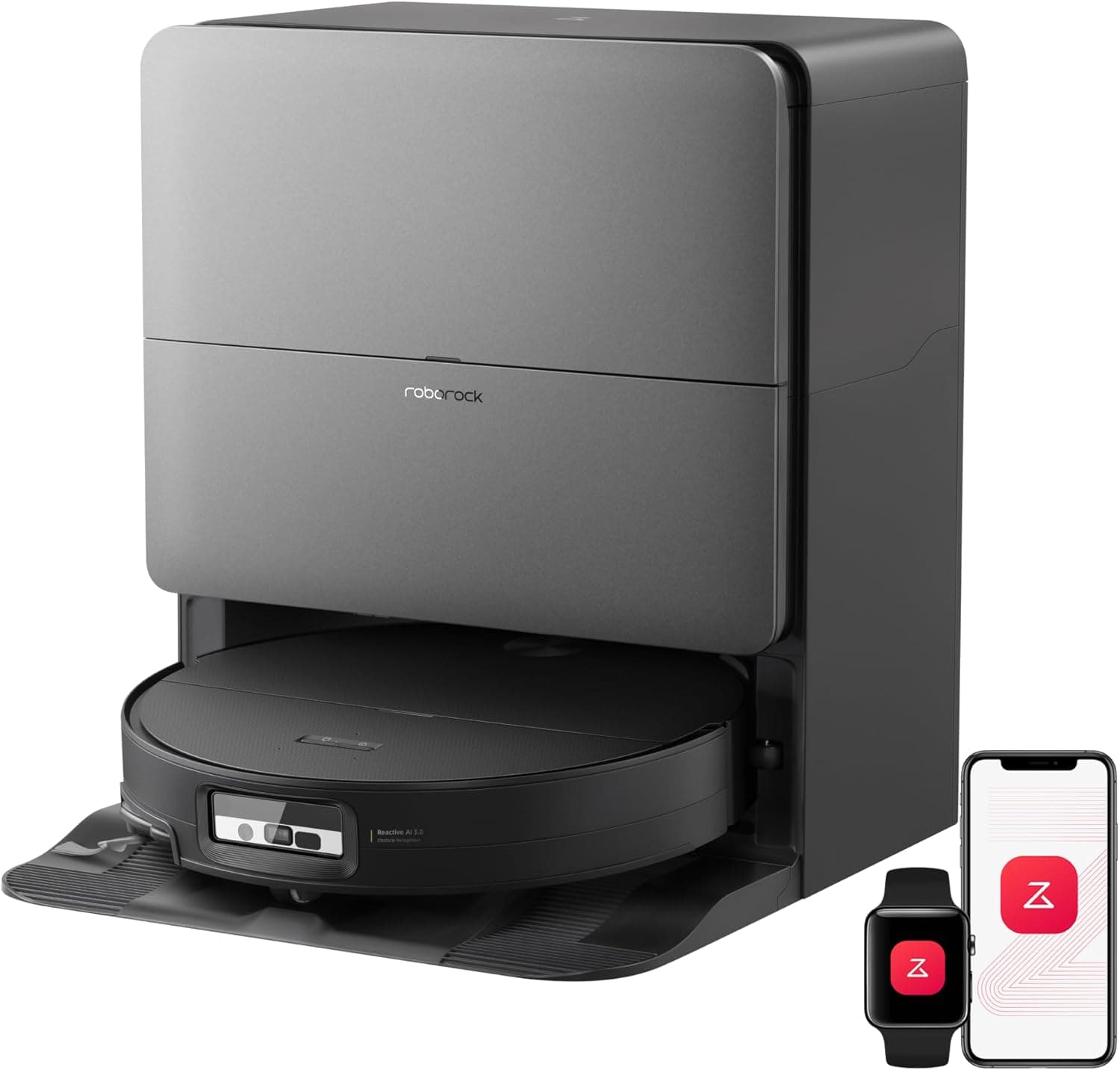 roborock Saros 20 Robot aspirador y trapeador sónico, 36000 Pa, 3.14 '' Ultra delgado | Umbral de doble capa de 3,46 pulgadas, reconocimiento de obstáculos reactivo AI 3.0, lavado con agua caliente a 212 °F, sin enredos, negro