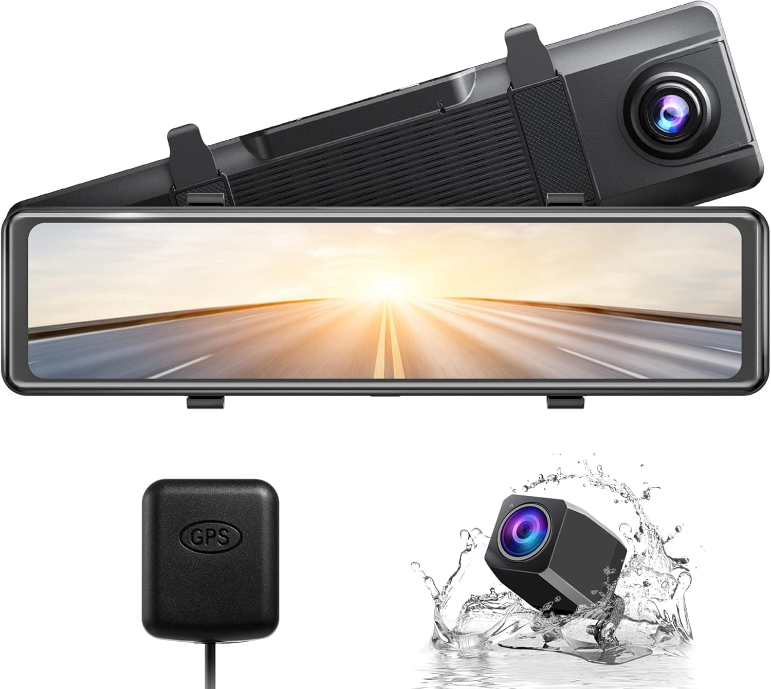 AKASO DL12 2.5K Espejo Dash Cam Control de Voz Pantalla Táctil de 12" Cámara de Tablero Doble Delantera y Trasera para Autos Cámara de Respaldo de Visión Nocturna con Sensor Sony Starvis GPS Sensor G Asistencia de Estacionamiento