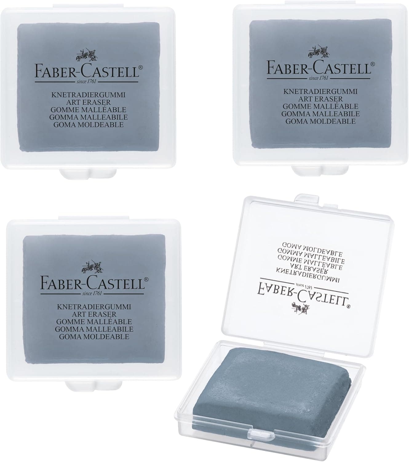 Borradores Faber-Castell - Borradores amasados ​​para dibujar, tamaño grande, gris - Paquete de 4