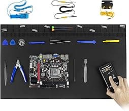 Estera de soldadura antiestática, extra grande 27.6" x 15.7" Resistente al calor 932 °F Estera de trabajo grande de silicona ESD segura con accesorios de conexión a tierra y correa de muñeca antiestática (negro)