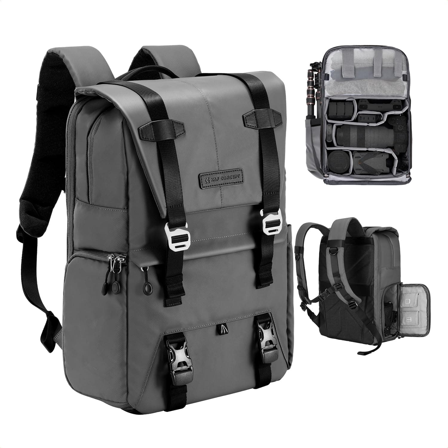 Mochila para cámara K&F CONCEPT, bolsas para cámara de 20 litros para fotógrafos | Gran capacidad, cubierta impermeable, compartimento para portátil de 15-15,6 pulgadas, compatible con Canon/Nikon/Sony, DJI Mavic Drone,B01