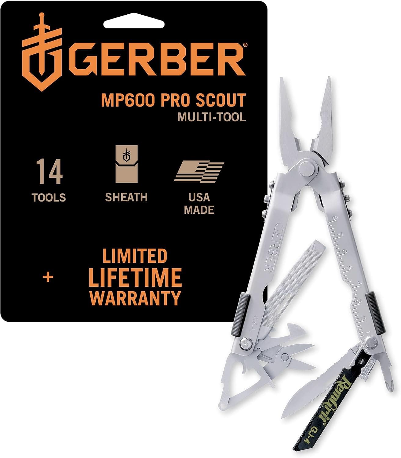 Gerber Gear MP600 Pro Scout Multialicate - Multiherramienta con 15 herramientas, incluidos alicates de punta fina - Herramienta multiusos premium - 07563N