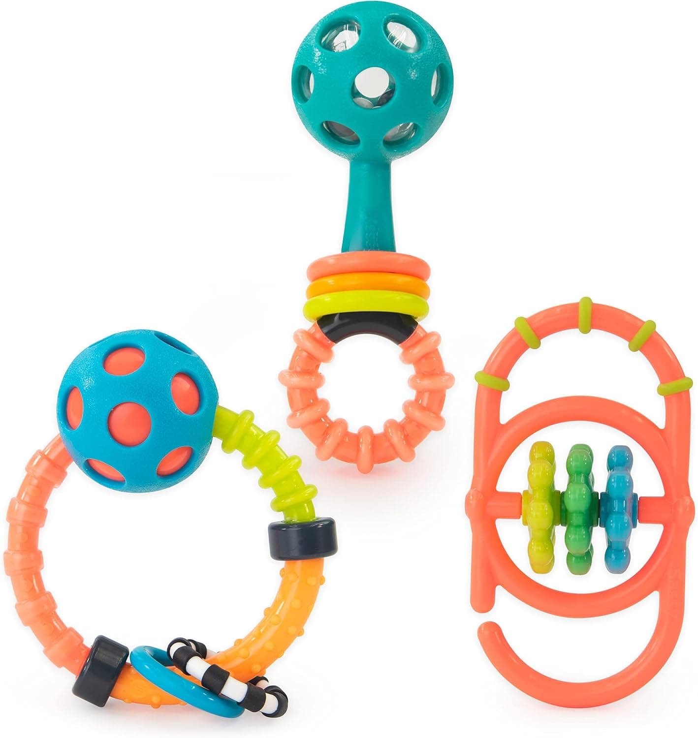 Juego de regalo Sassy My First Rattles para recién nacido con 3 sonajeros suaves y flexibles, de más de 0 meses de edad,(pack de 6)