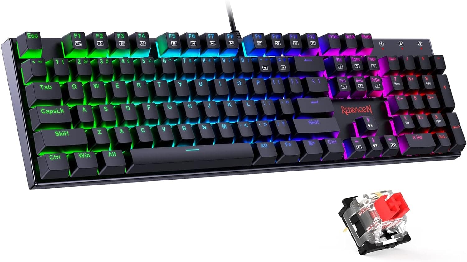 Redragon Teclado Mecánico para Juegos con Interruptores Rojos, Teclado Mecánico con Cable con Retroiluminación RGB, Totalmente Programable, Marco de Aluminio Duradero, Anti-Ghosting para PC Windows Mac, K565, Negro