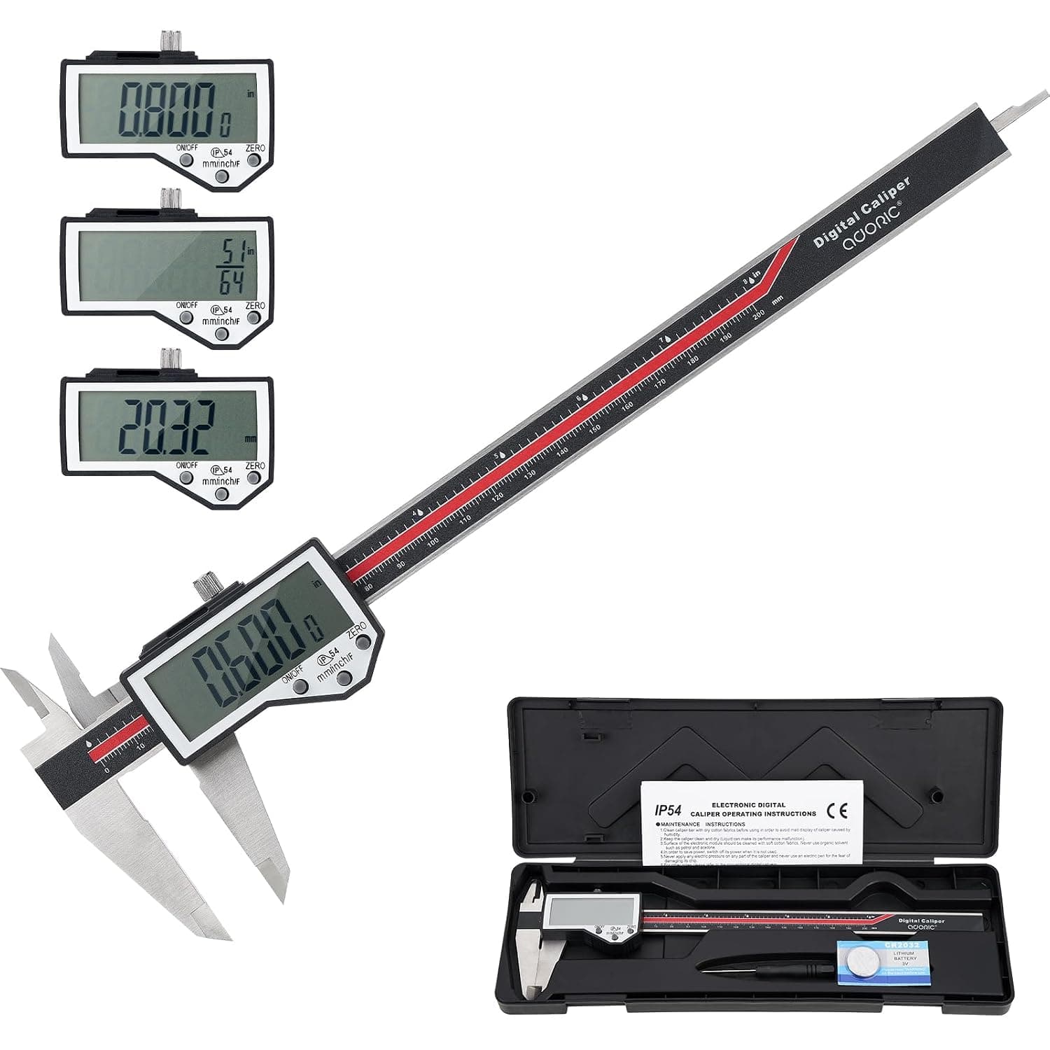 Calibrador digital, herramienta de medición de calibre de 8 pulgadas, precisión extrema, calibrador a vernier electrónico resistente al agua, herramienta de medición digital industrial de acero inoxidable, duradera con pantalla LCD grande