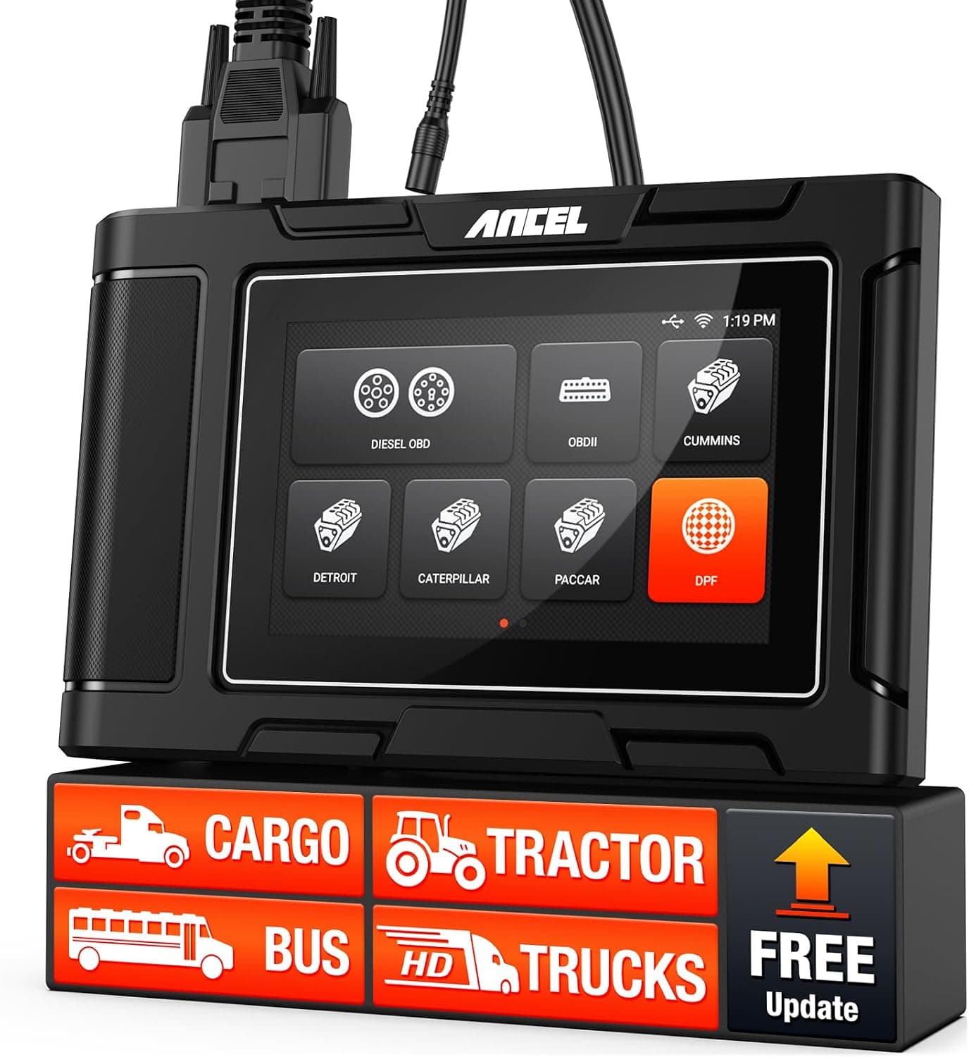 ANCEL HD3400 Pro Escáner de camiones pesados con regeneración de DPF para Cummins, Paccar, Caterpillar, Detroit, Volvo, Mack e International, herramienta de escaneo diésel de sistema completo para vehículos HDOBD y OBD2 de 6/9 pines