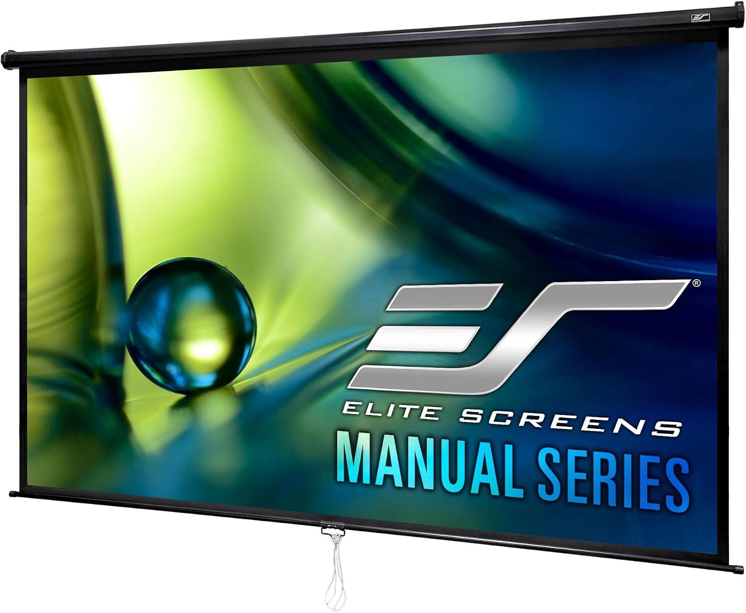 Elite Screens Serie Manual, Pantalla de Proyector Manual Desplegable de 92 PULGADAS con BLOQUEO AUTOMÁTICO, Cine en Casa 8K/4K Ultra HD 3D Ready, 2 AÑOS DE GARANTÍA, M92UWH, 16:9, Negro