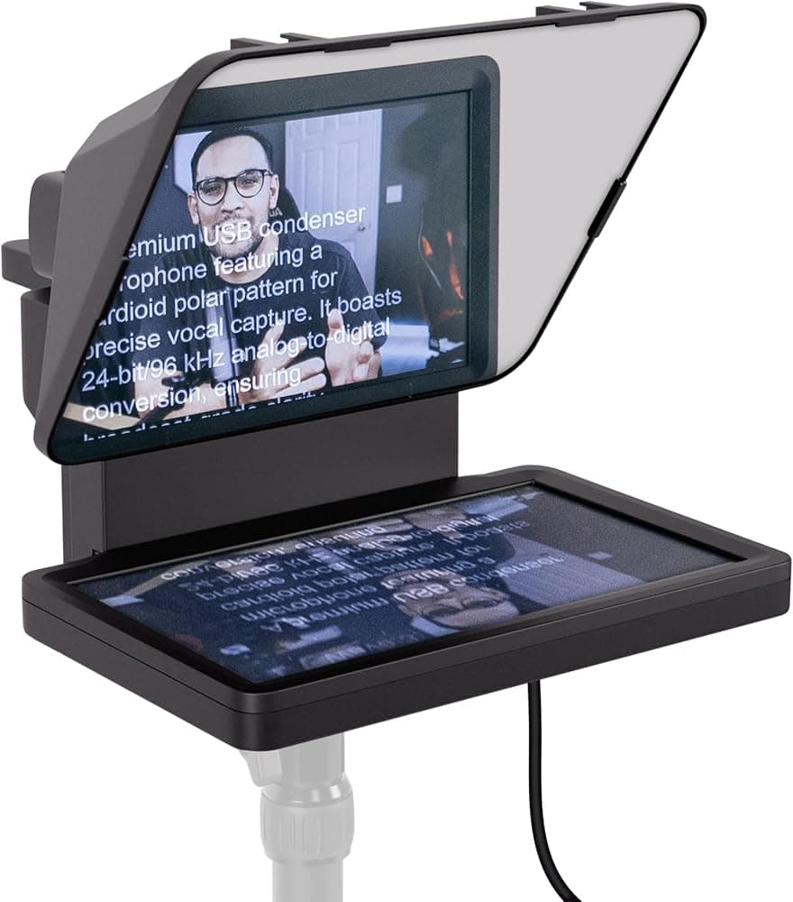 Prompter, Teleprompter con pantalla incorporada | Pantalla de arrastrar y soltar, Compatible con DSLR, cámara web, teléfono inteligente, Leer chat o guiones, Funciona con Mac, PC, Stream Deck