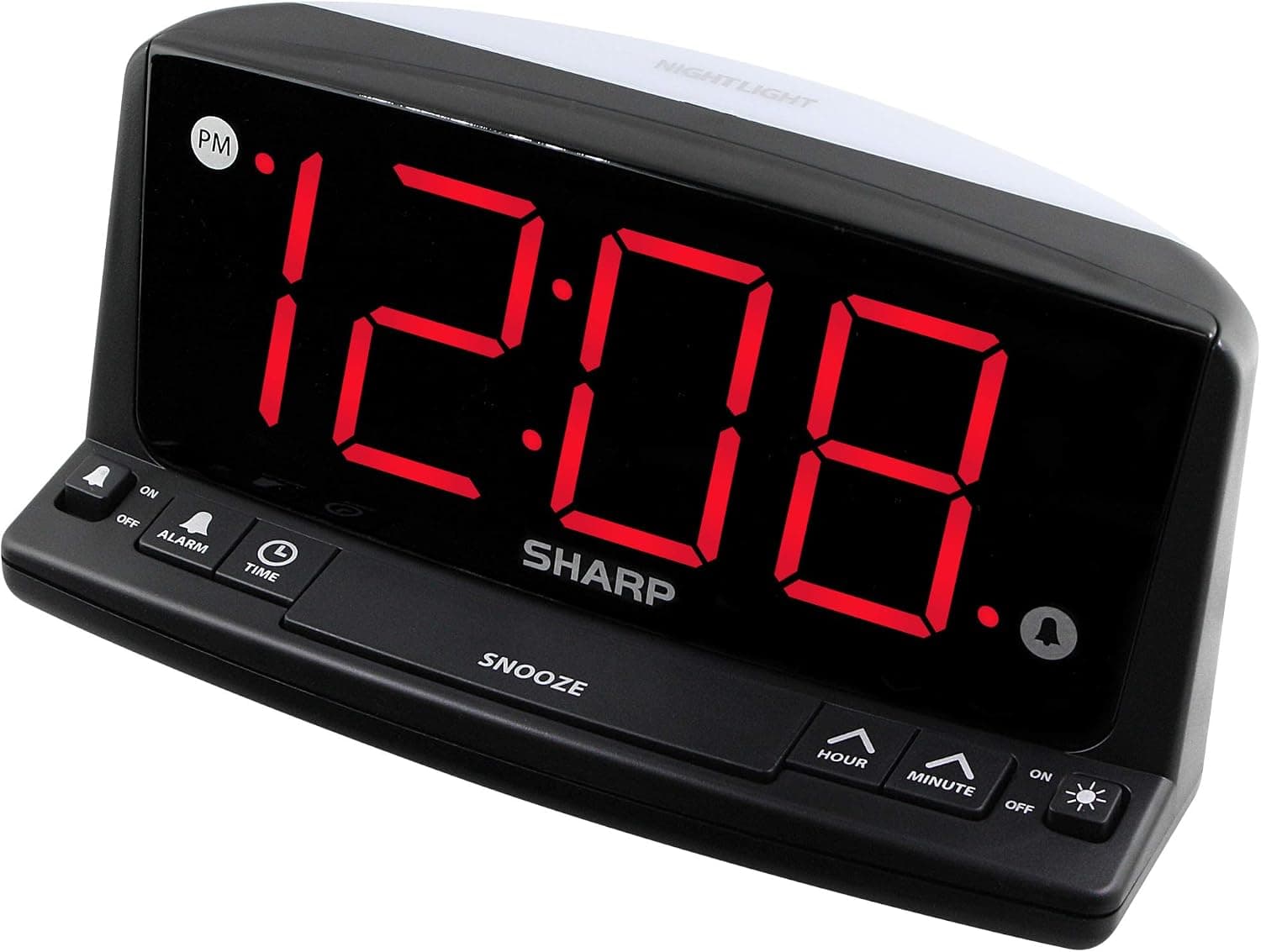 Reloj despertador digital nítido, LED rojo de 1,8", luz nocturna, alarma sonora, negro