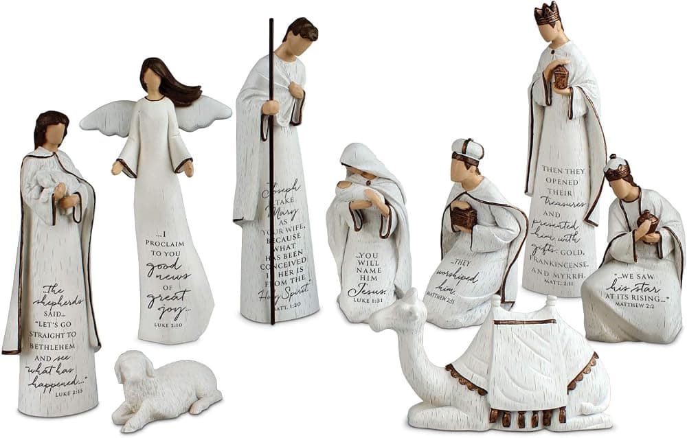 Lighthouse Christian Products A Savior is Born - Juego de pesebre navideño con escritura de resina, 9 piezas, 7,25 pulgadas