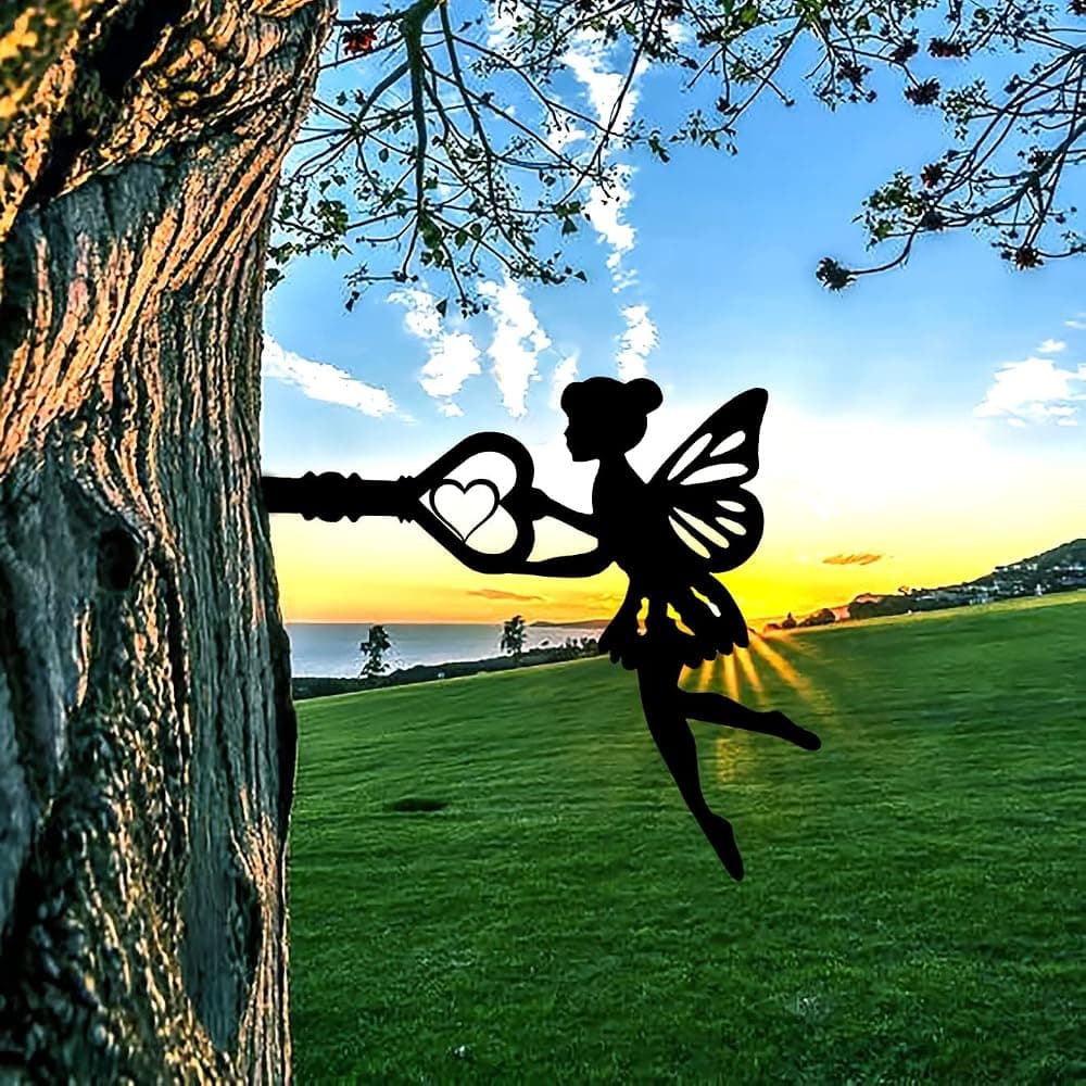 Angel On Branch Steel Wall Art Home Garden Yard Patio Outdoor Statue Stake Decoration for Birthdays, Housewarming Gifts