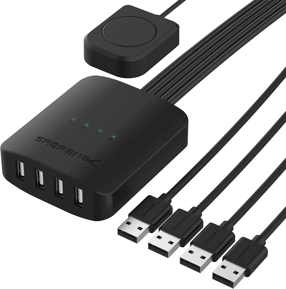 Conmutador compartido USB 2.0 para 4 computadoras, indicadores LED (USB-USS4) | Comparta periféricos USB entre hasta 4 computadoras; Indicadores LED del dispositivo