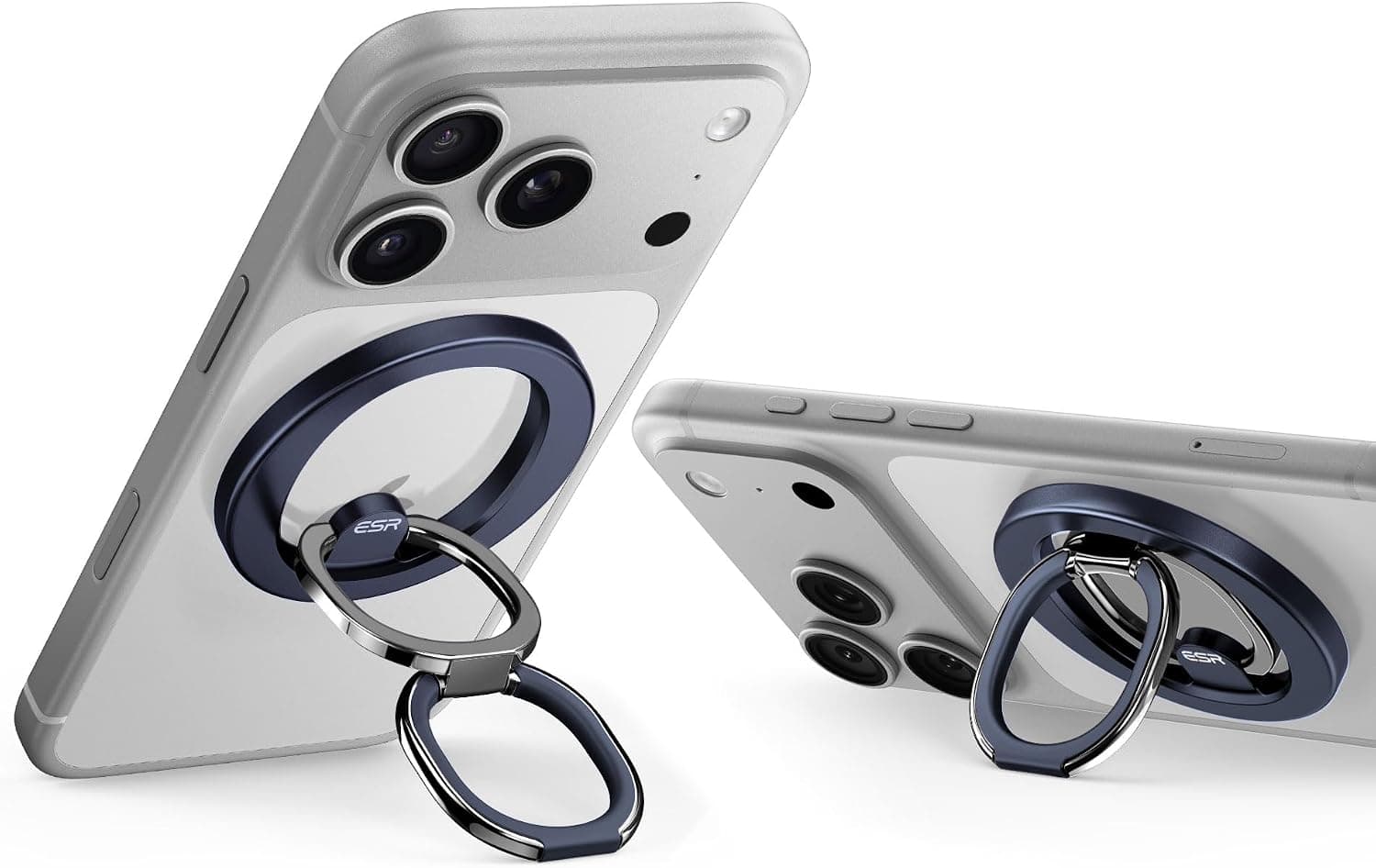ESR Soporte magnético para anillo de teléfono para iPhone 17/16/15/14/13/12 | Soporte de 2 vías Soporte de anillo MagSafe, agarre magnético para teléfono, agarre magnético para teléfono para Samsung S26/Google Pixel 10, titanio azul