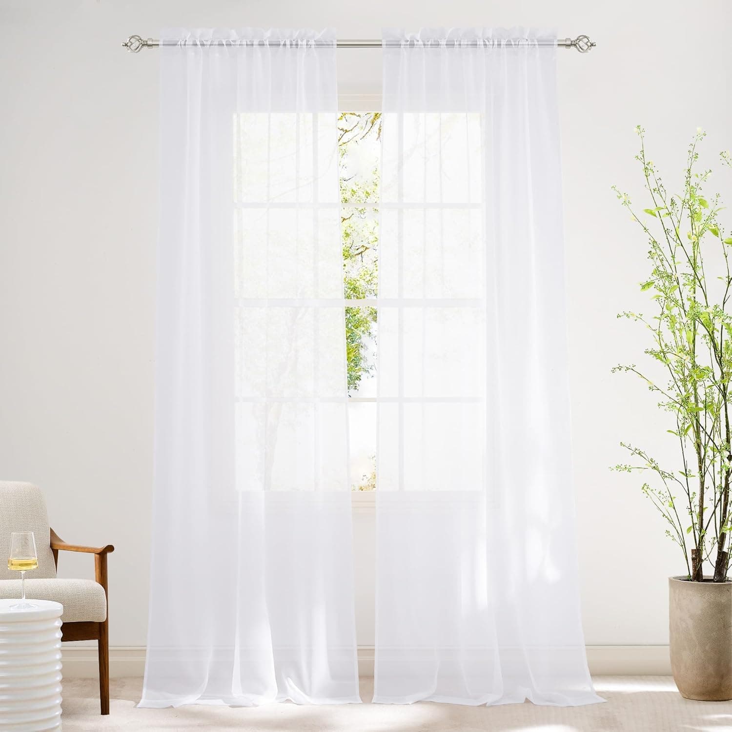 NICETOWN Cortinas transparentes blancas de 102 pulgadas para sala de estar, con bolsillo para barra, cortinas ligeras de gasa transparente y tratamientos de ventana transpirables para dormitorio, 42 x 102, 2 paneles