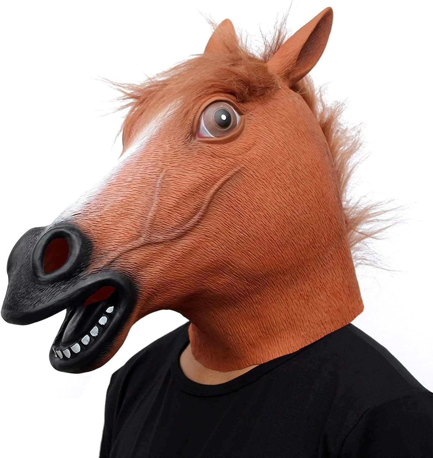 CreepyParty Horse Head Mask for Adults, Natural Latex Horse Costume Mask for Halloween Parties and Cosplay, Brown