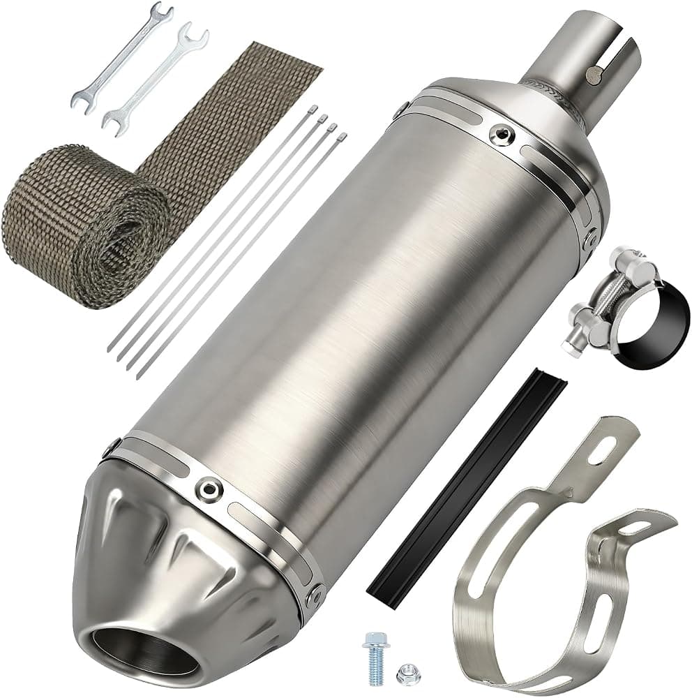Silenciador de motocicleta de acero inoxidable de 1,1 pulgadas compatible con 125cc 110cc Pit Dirt Bike SSR Taotao Coolster Apollo, silenciador de escape universal de 28 mm para ATV 4 ruedas Mini Bike Go Kart Parts