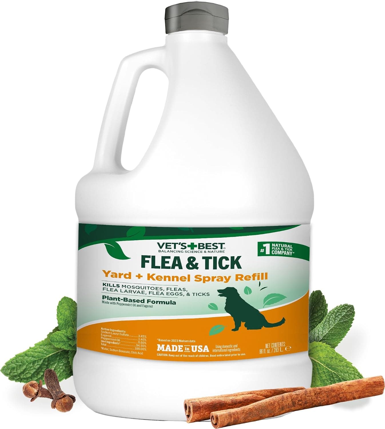 Vet's Best Flea & Tick, Mosquito, Yard & Kennel Spray Refill, Natural 96 oz | Plant-Based Yard Treatment, Kills Fleas, Ticks & Mosquitoes, Natural Oils, Outdoor Refill for Yards & Kennels, Made in USA