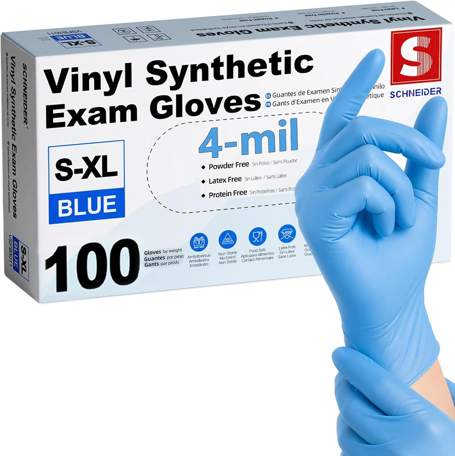 Guantes de examen de mezcla de nitrilo/vinilo Schneider Medical, desechables negros | Sin látex ni polvo, Seguro para alimentos, Limpieza, Examen, Cocina, Preparación de alimentos, Barbacoa, Ajuste cómodo, Ambidiestro, Unisex