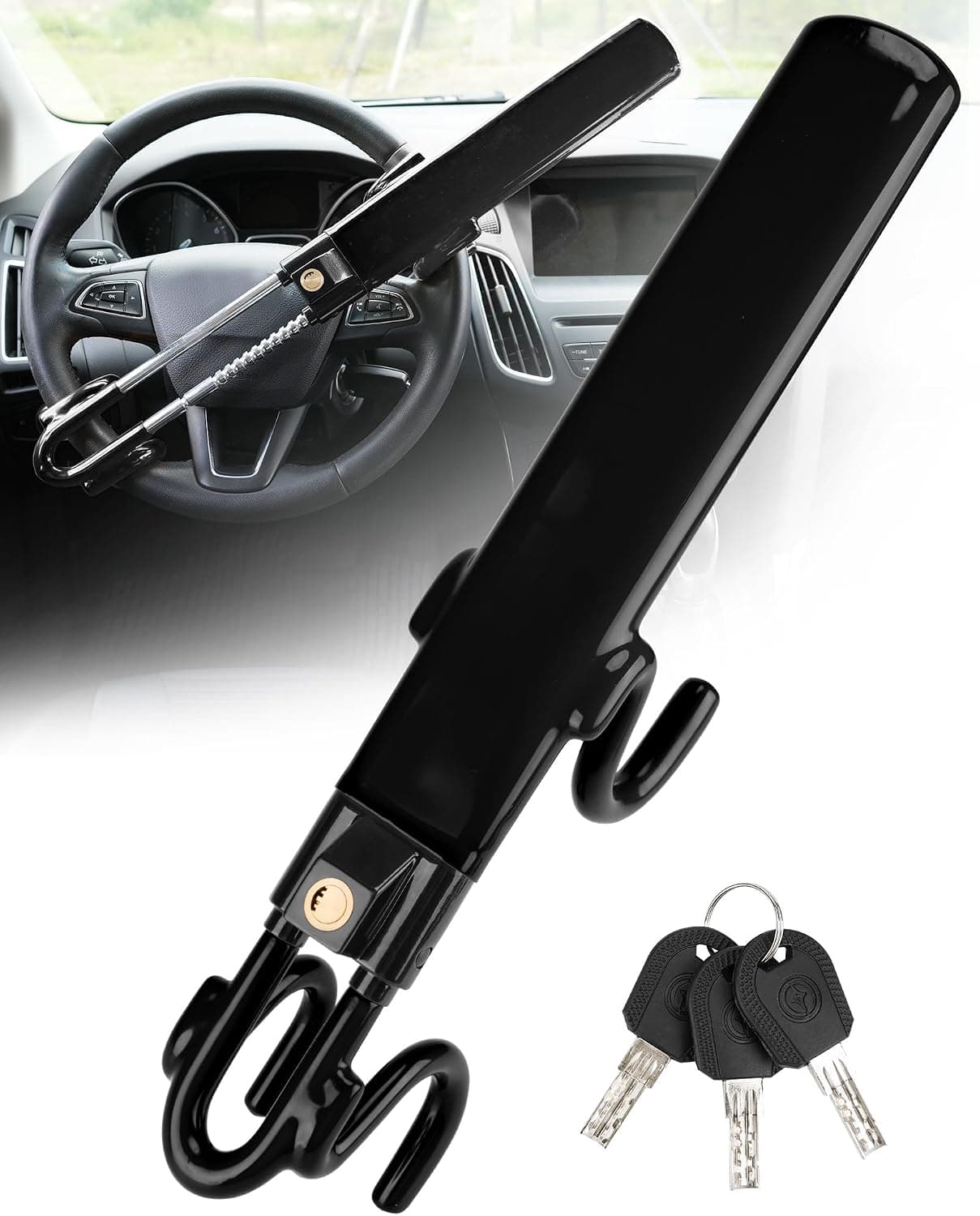 Tevlaphee Bloqueo del volante Dispositivo antirrobo para automóvil Bloqueo de seguridad para automóvil Dispositivos de bloqueo antirrobo Gran disuasión Bloqueo de rueda de automóvil ajustable Antirrobo para vehículo camión con 3 llaves (negro)