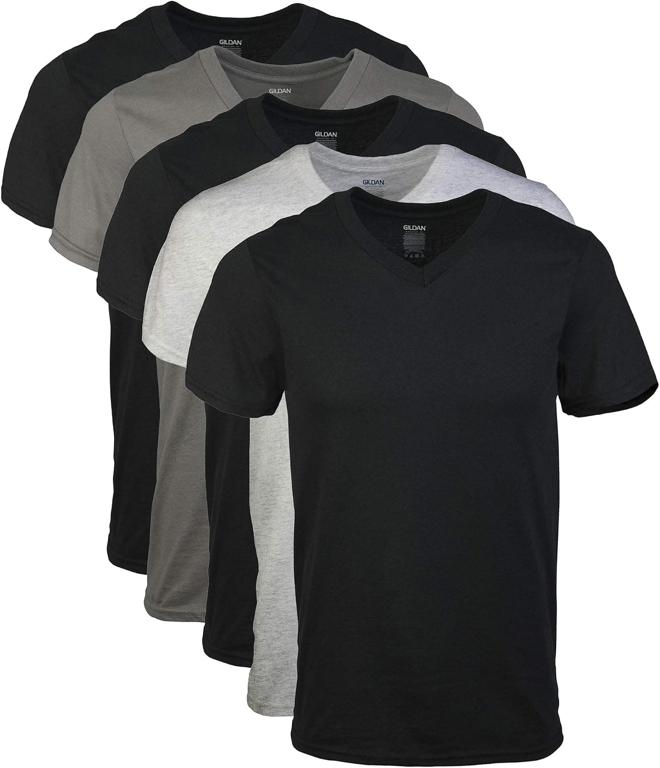 Gildan Camisetas con cuello en V para hombre, paquete múltiple, estilo G1103