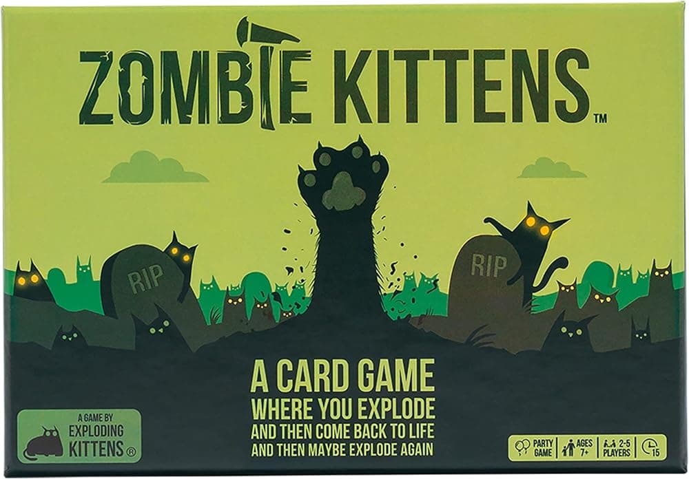 Gatitos zombis, 2-5 jugadores, juego de cartas para mayores de 7 años | ¡Explota, vuelve de entre los muertos y vengate! Los jugadores muertos se reúnen en este juego de cartas de rápido aprendizaje de Zombie Kittens.