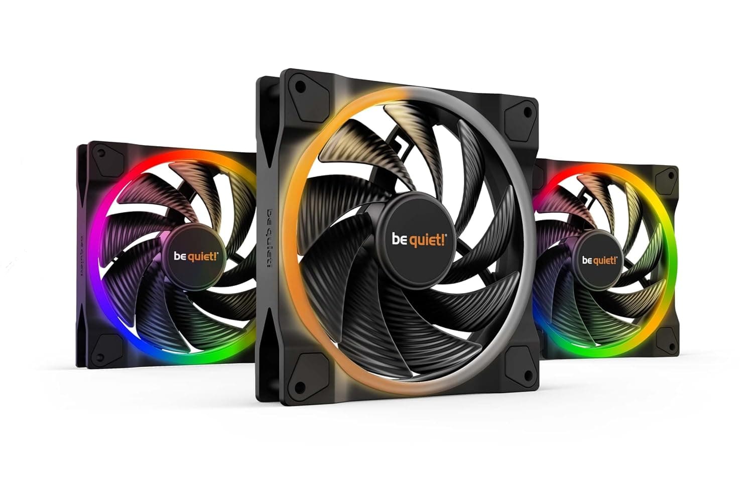 ¡tranquilizarse! Light Wings Ventilador de refrigeración ARGB premium de bajo ruido y alta velocidad PWM de 140 mm | 4 pines | Ideal para radiadores y sincronizadores de calor | Paquete de 3 | Negro | BL079