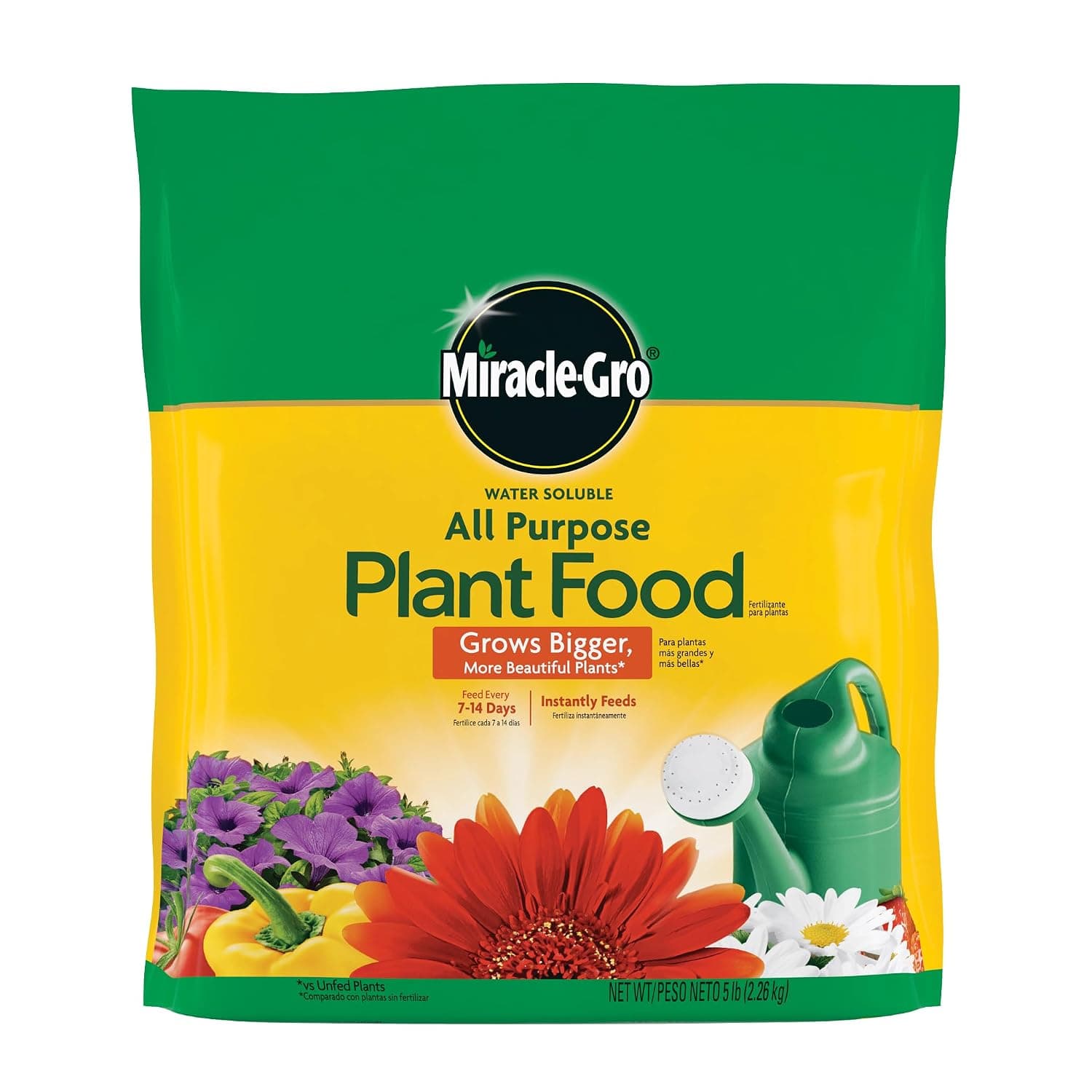 Alimento vegetal multiusos soluble en agua Miracle-Gro, 5 lb | Fertilizante para todas las plantas de interior o exterior, incluidas rosas, flores, hortalizas, plantas de interior, árboles y arbustos.