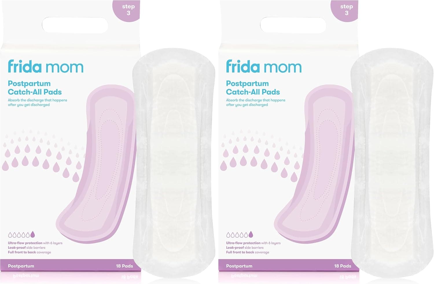 Frida Mom Postpartum Pads, Leak Proof Feminine Care Maxi Pads, 6 Layers of Protection for Maximum Absorbency (18ct) (Pack of 2)