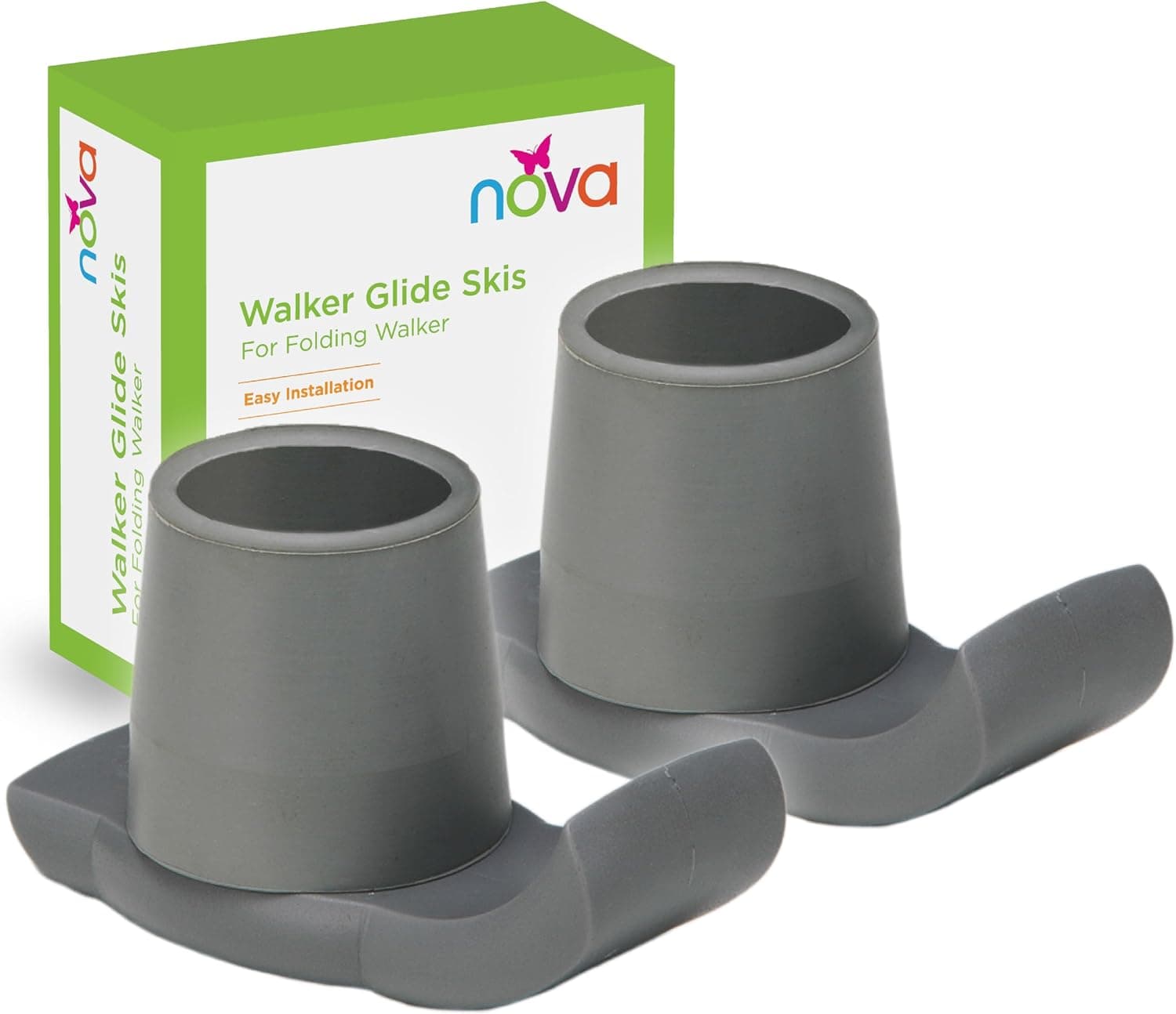 NOVA Walker Skis Glides para andadores plegables 2 esquís, accesorios universales para andadores, repuesto de pelota de tenis, ayuda de movilidad duradera y fácil de deslizar, un par (2 esquís), gris