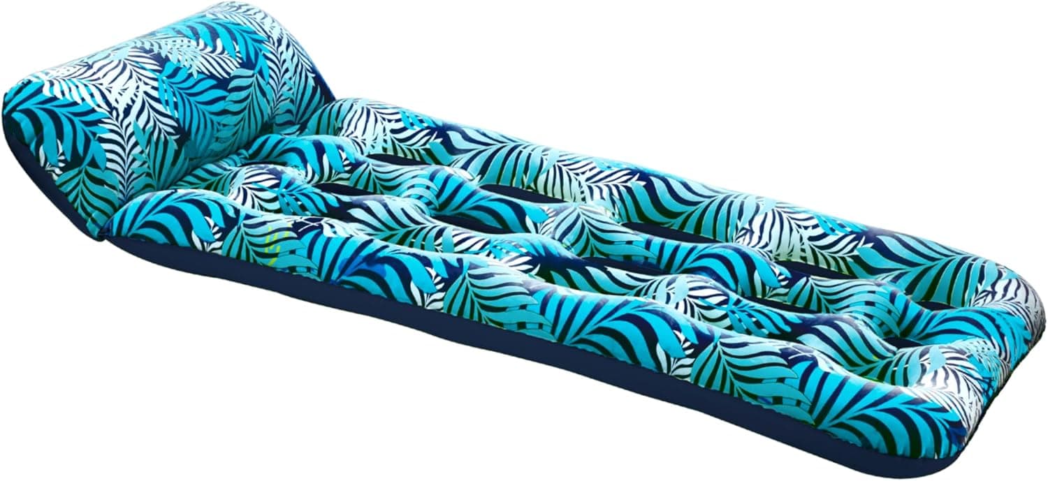 Salón flotante para piscina refrescante Aqua Contour - Flotadores inflables para piscina de 18 bolsillos para adultos - Helechos azules