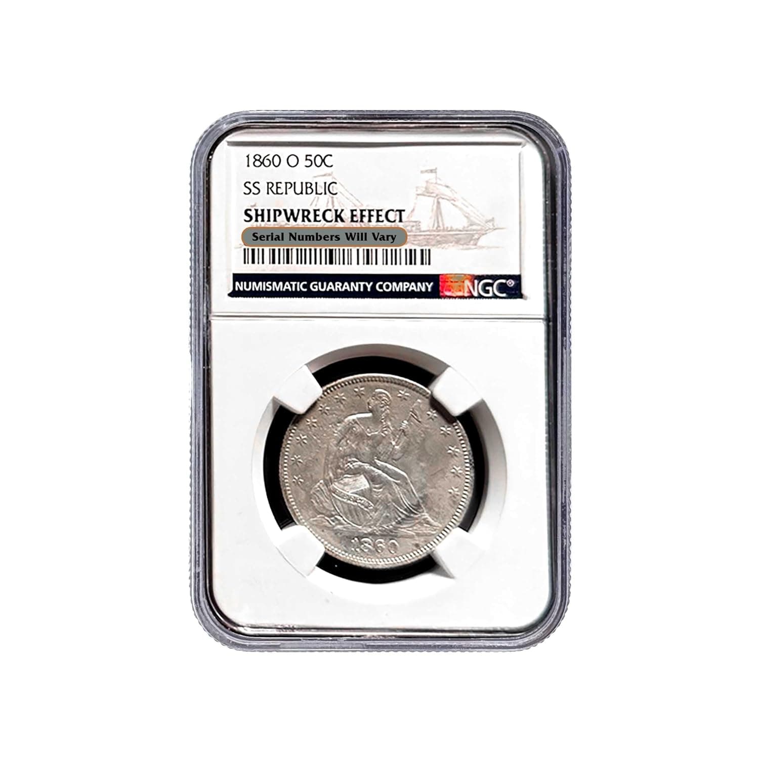 1860 O Seated Liberty Half Dollar NGC Shipwreck Effect from the SS Republic Half Dollar Circulated NGC