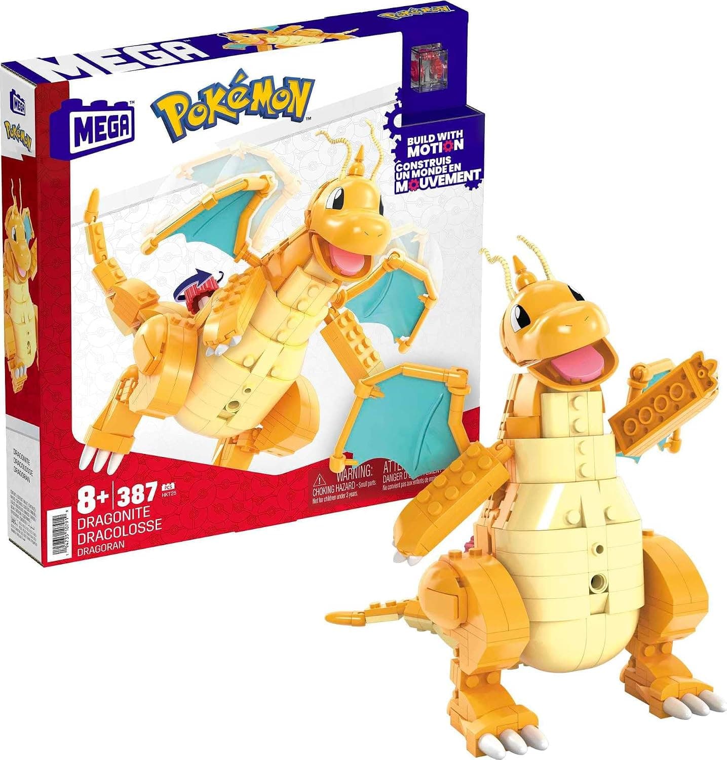 MEGA Pokémon Juego de juguetes de construcción Dragonite con 387 piezas, articulado y posable con movimiento, 7 pulgadas de alto, para niños