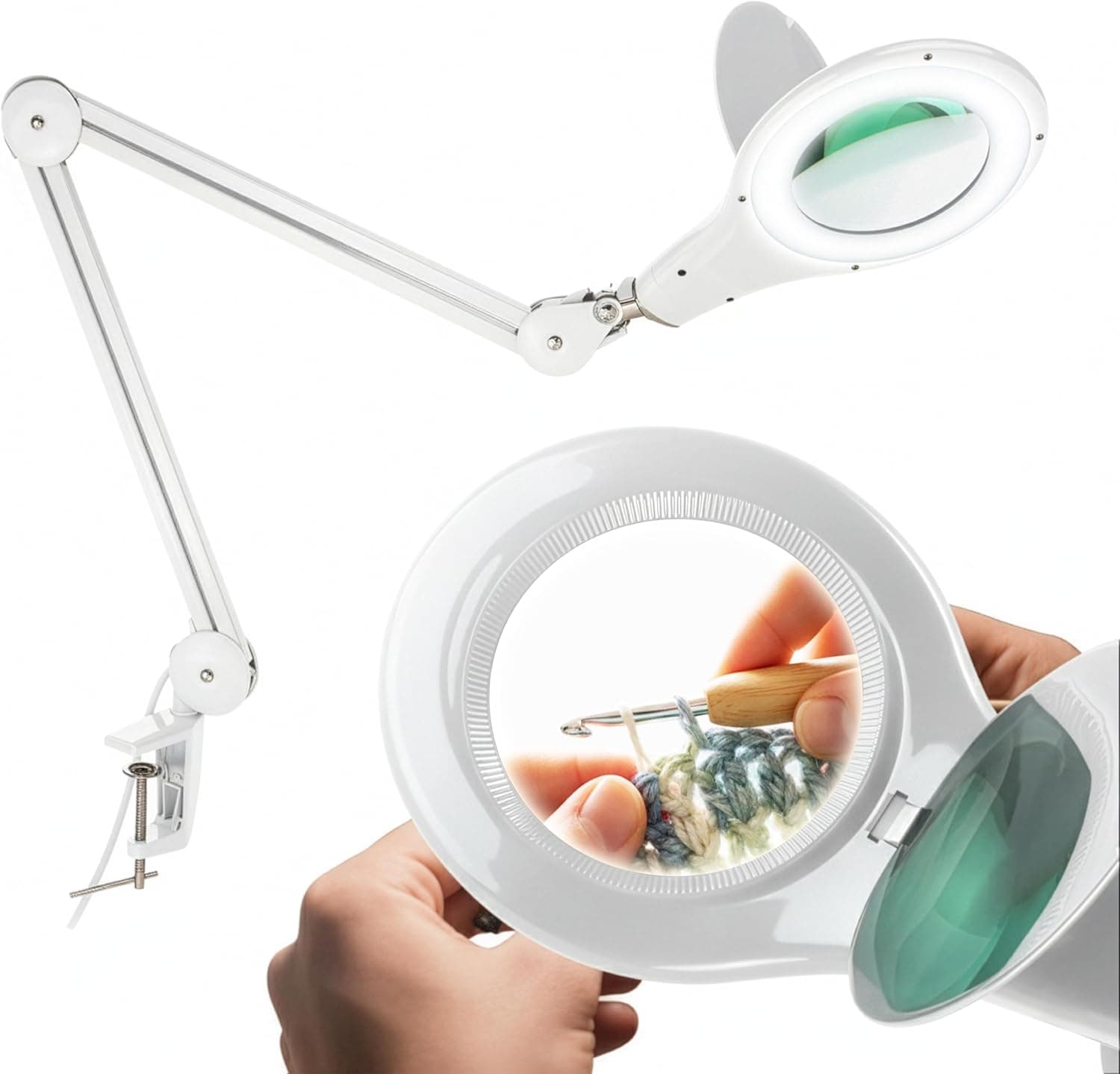 Brightech LightView PRO Lámpara de escritorio con lupa, lupa de luz de 2,25x, lupa ajustable con luz para manualidades, lectura, trabajo cercano - blanco