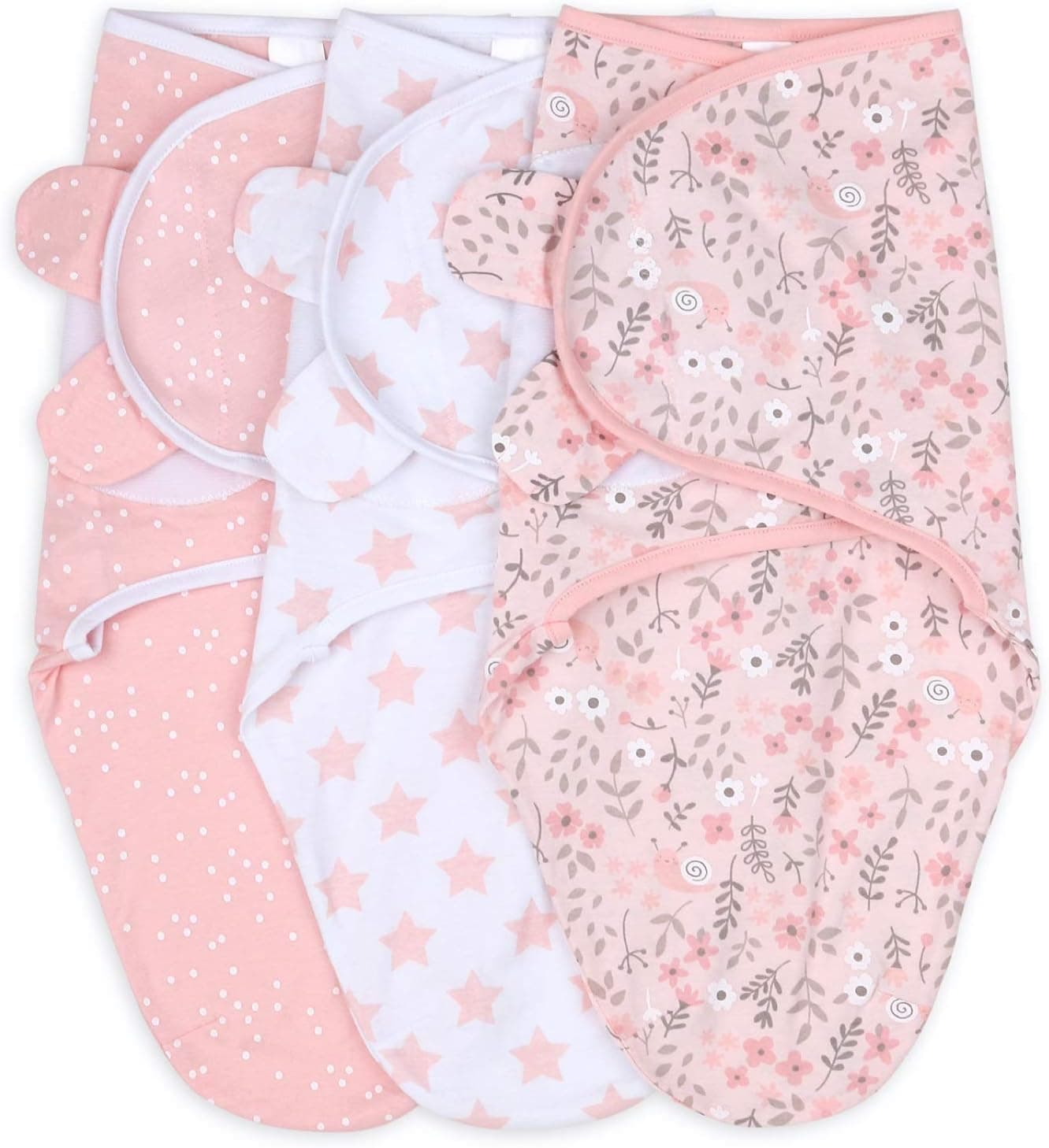 The Peanutshell Juego de 3 mantas para bebé – Saco de dormir para recién nacido, saco para recién nacidos de 0 a 3, 3 a 6 meses, algodón suave y transpirable – rosa floral (M/L)