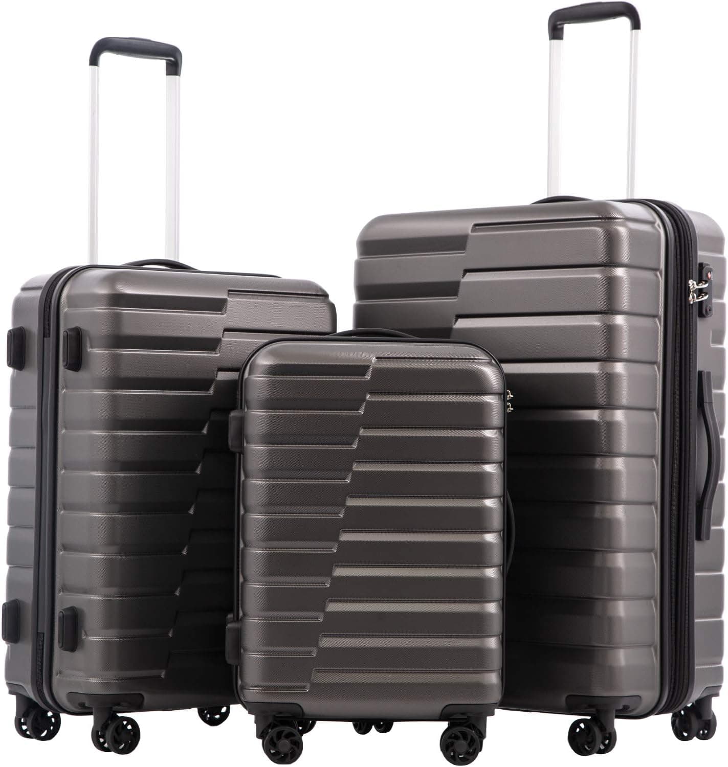 Equipaje ligero Coolife con cerradura TSA, juego de 3 piezas gris | Juego de maleta con ruedas giratorias dobles de 360° de rodamiento suave, maleta dura expandible y duradera para viajes familiares
