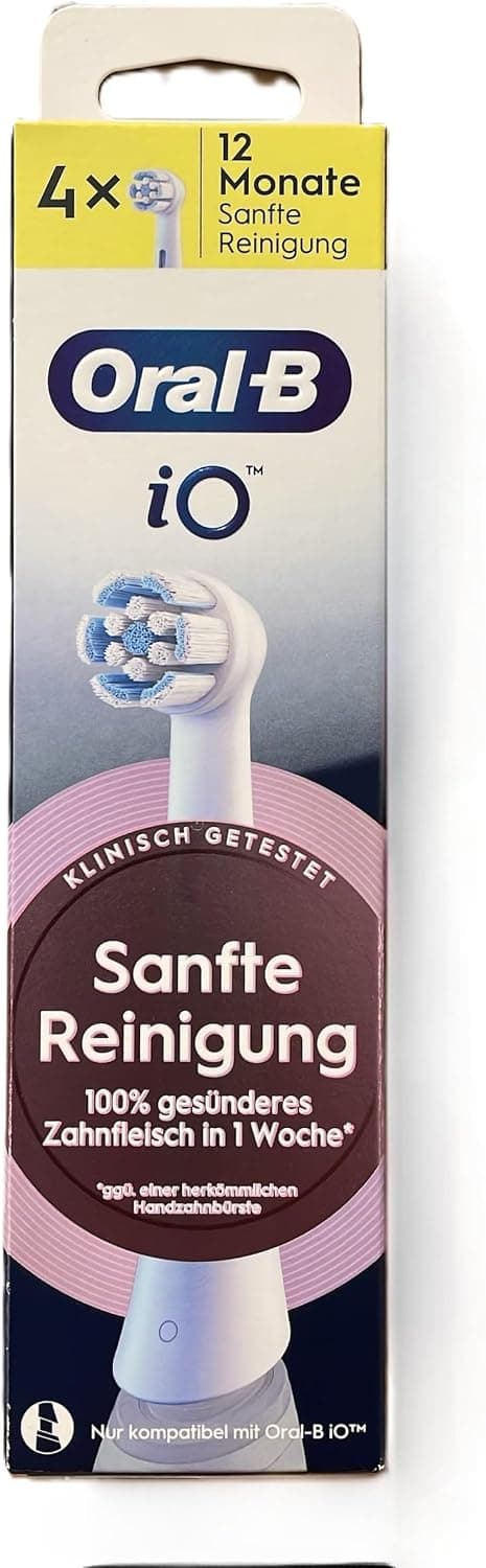 Oral-B iO Cabezal de cepillo de dientes eléctrico Gentle Care, cerdas retorcidas y anguladas para una eliminación más profunda de la placa, paquete de 4, apto para buzones de correo, blanco
