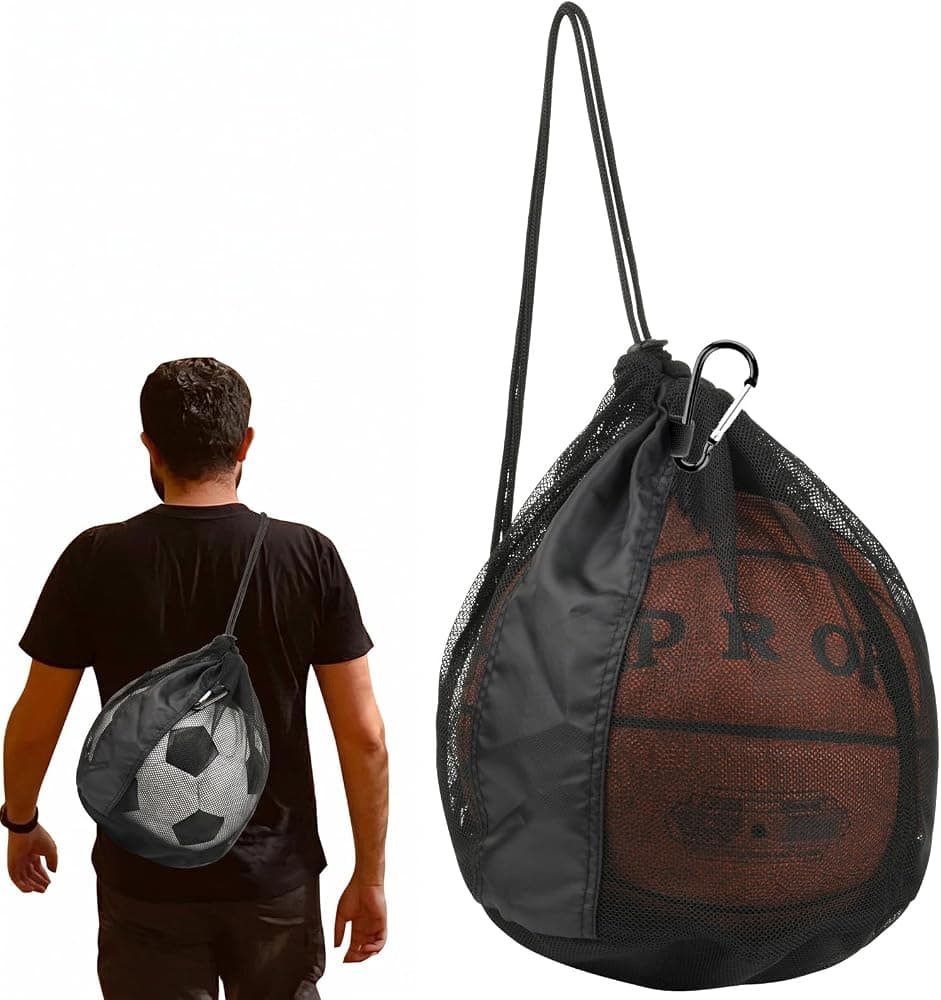 Cosmos Bolsa de baloncesto Mochila de baloncesto – Fútbol de fútbol de una sola bola de almacenamiento de malla trasera bolsa cruzada para equipo de voleibol rugby, bolsa deportiva organizador para gimnasio, piscina, playa, viajes