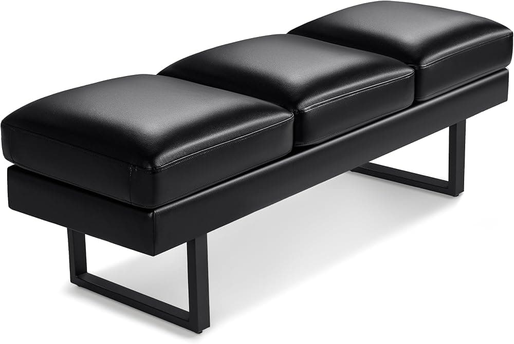 Furmax Sillas de Sala de Espera Silla de Invitados de Oficina de Cuero Sintético, Sillas de Sala de Conferencias de 59,6 Pulgadas Banco de Recepción Tapizado de 3 Asientos, Muebles de Vestíbulo para Salón y Tienda, Negro