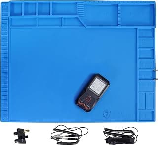 Alfombrilla antiestática grande Kaisi con accesorios de conexión a tierra, alfombrilla para soldar | Almohadilla ESD de trabajo magnética de silicona resistente al calor para construcción de PC, electrónica, computadora portátil, soldadura de reparación de teléfonos móviles 21,6 "x 16,9"