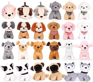Niceup 24 piezas Adopta un cachorro regalos de fiesta para niños Mini perro de peluche sin dulces Cesta de Pascua Rellenos de animales de peluche a granel Adopción de patas de perro Juguetes para muñecas para mascotas Fiesta de cumpleaños Bolsas de regalos Rellenos para el aula Regalo de recompensa