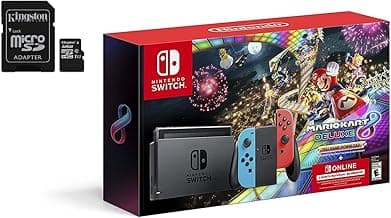 Paquete de accesorios Deluxe para Nintendo Switch Mario Kart 8 con Joy-Con azul neón y rojo neón y tarjeta SD de 32 GB