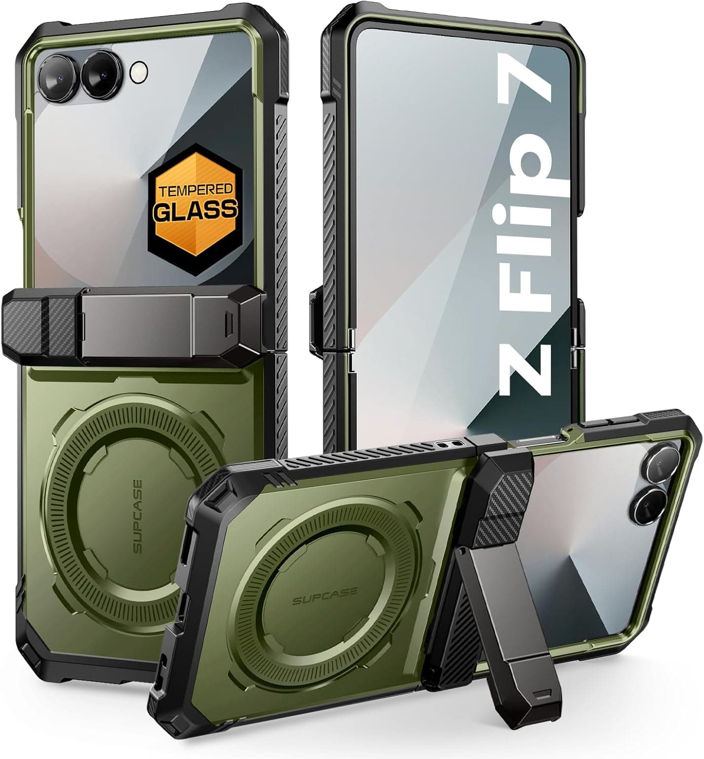 SUPCASE para Samsung Galaxy Z Flip 7 Funda con Soporte y Protector de Pantalla Frontal (Unicorn Beetle Grip), [Soporte MagSafe] [Protección de Bisagra] Cubierta Trasera Robusta de Cuerpo Completo de Grado Militar, Guldan