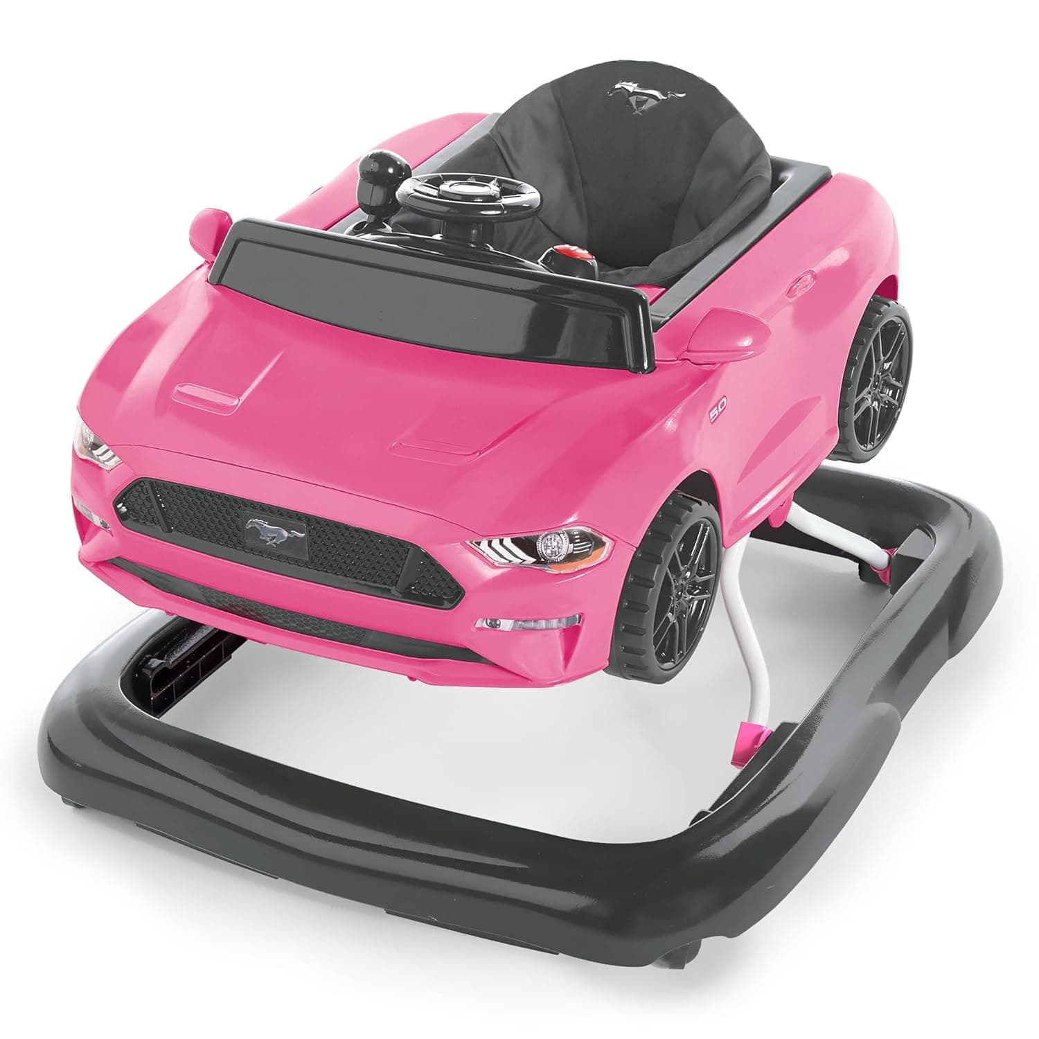 Bright Starts Ford Mustang Centro de actividades para bebés 4 en 1 rosa y andador de empuje con volante interactivo extraíble, juguete, 6 meses en adelante