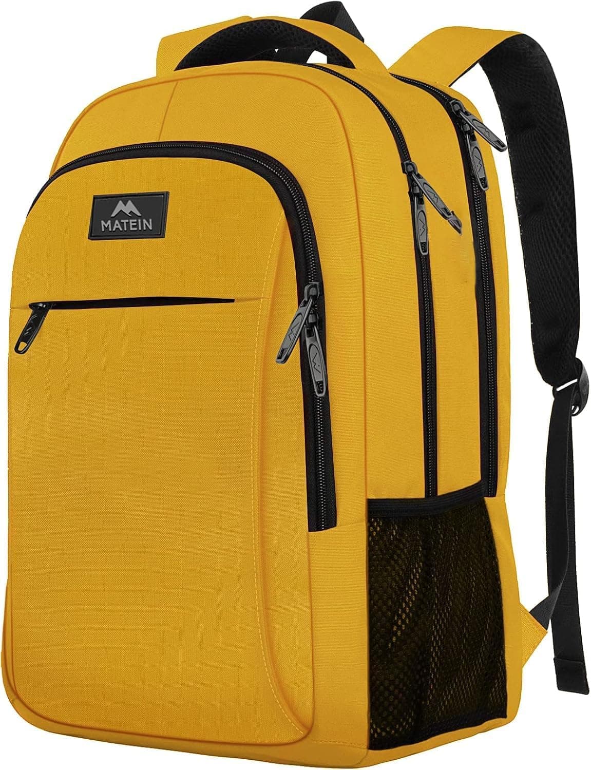 MATEIN Mochila amarilla de viaje para computadora portátil, mochila para estudiantes de computadora de 15,6 pulgadas | Mochila universitaria antirrobo, resistente al agua, transpirable, ligera y resistente, bolsa para llevar artículos personales, regalos para mujeres y hombres
