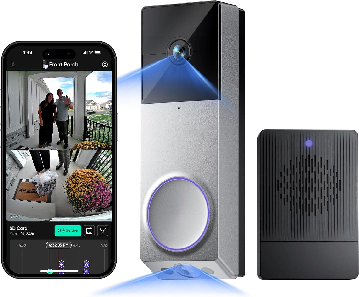 WYZE Video Timbre Inalámbrico Duo Cam Timbre Cámara WWI-Fi Chime, 2K HD