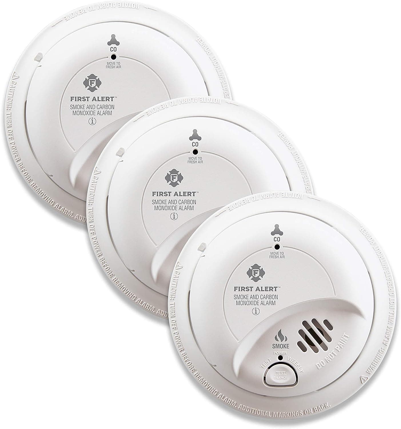 FIRST ALERT BRK SC9120B-3 Detector de humo y monóxido de carbono (CO) cableado con batería de respaldo, blanco, paquete de 3