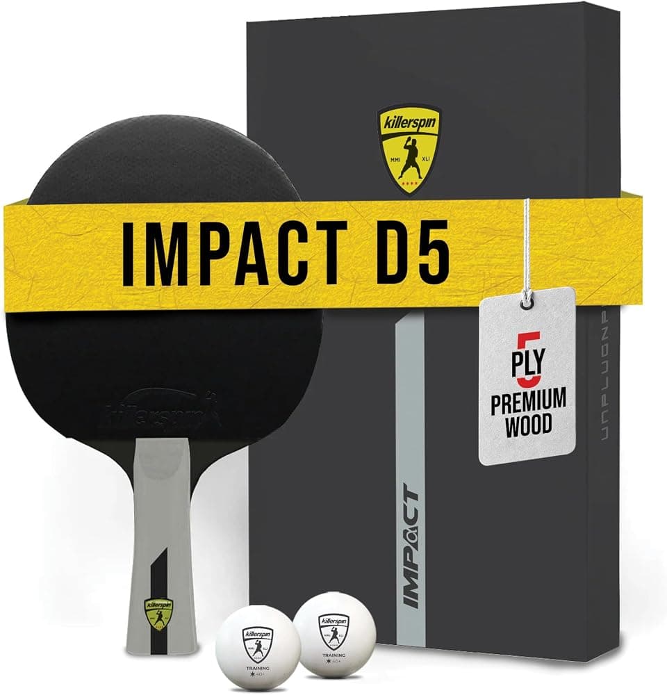 Killerspin Impact Series Paletas de Tenis de Mesa - Raqueta de Ping Pong Negra/Negra, Equipo de Tenis de Mesa para Principiantes/Intermedios - Garantiza un Control sólido y un Giro